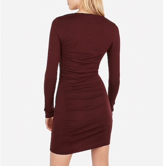 NWOT Express SOLID RUCHED SWEATER DRESS IN Merlot - Picture 2 of 5